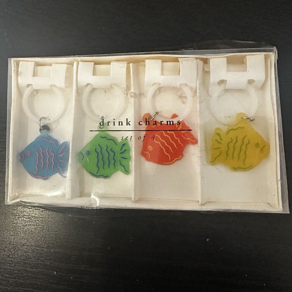 PIER 1 IMPORTS FISH SHAPED DRINK CHARMS [Set of 4] New - Damage To‎ package
